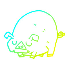 cold gradient line drawing cartoon fat pig