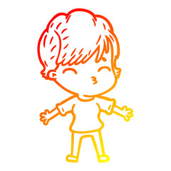 warm gradient line drawing cartoon woman thinking