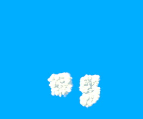 period (full stop) and comma made of dense white clouds on blue background, cloud font - 3D illustration of symbols