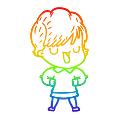 rainbow gradient line drawing cartoon woman talking