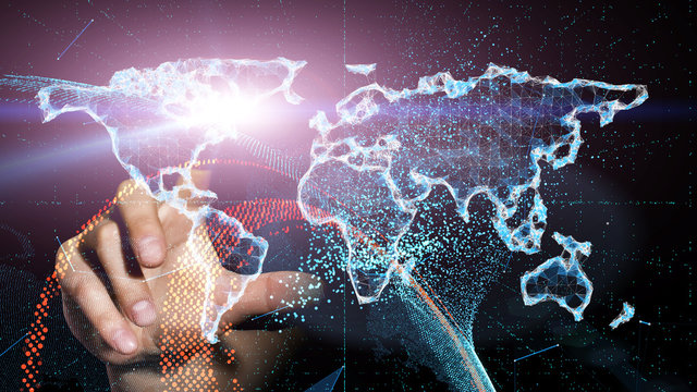 Financial technology digital era, career success and control of the future,world map