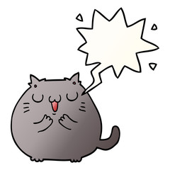 happy cartoon cat and speech bubble in smooth gradient style