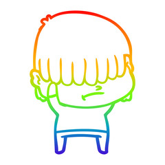 rainbow gradient line drawing cartoon boy with untidy hair