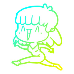 cold gradient line drawing cartoon woman