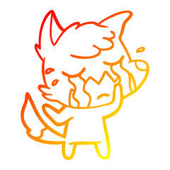 warm gradient line drawing crying fox cartoon