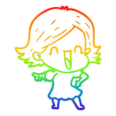 rainbow gradient line drawing cartoon happy woman