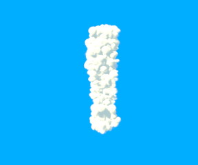 Clouds design alphabet, white cloudy exclamation point isolated on sky background - 3D illustration of symbols