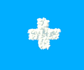 plus made of dense white clouds on blue background, cloud font - 3D illustration of symbols