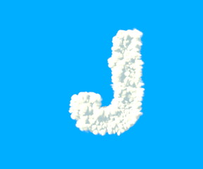 Fototapeta na wymiar Clouds design alphabet, white cloudy letter J isolated on sky background - 3D illustration of symbols