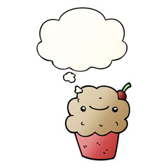 cartoon cupcake and thought bubble in smooth gradient style