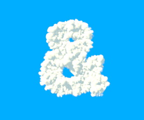 Fototapeta premium Clouds design alphabet, white cloudy ampersand isolated on sky background - 3D illustration of symbols