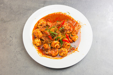 Stir fried curry shrimp , thaifood