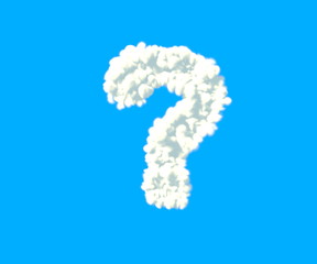 Clouds creative alphabet, white cloudy question mark isolated on sky background - 3D illustration of symbols