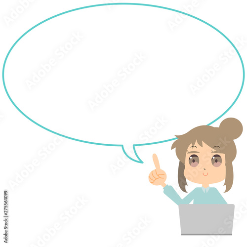 ノートパソコンと女性と吹き出しのイラスト Immagini E Vettoriali