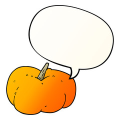 cartoon pumpkin squash and speech bubble in smooth gradient style