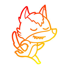 warm gradient line drawing friendly cartoon wolf