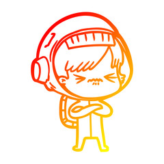 warm gradient line drawing angry cartoon space girl