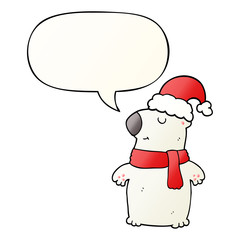 cute cartoon christmas bear and speech bubble in smooth gradient style