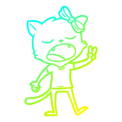 cold gradient line drawing cartoon yawning cat