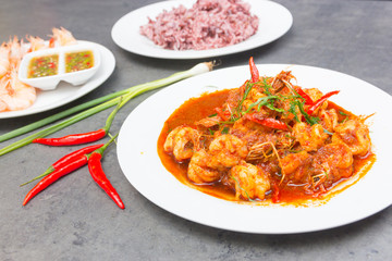 Stir fried curry shrimp , thaifood