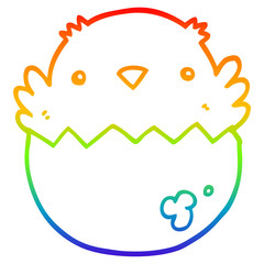 rainbow gradient line drawing cartoon chick hatching from egg