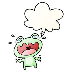 cute cartoon frog frightened and speech bubble in smooth gradient style