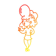 warm gradient line drawing cartoon woman with big hair