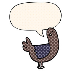 cartoon pigeon and speech bubble in comic book style