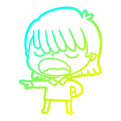 cold gradient line drawing cartoon woman talking loudly