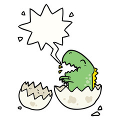 cartoon dinosaur hatching from egg and speech bubble