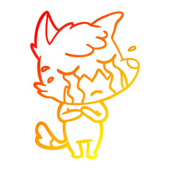 warm gradient line drawing crying fox cartoon