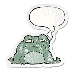 cartoon toad and speech bubble distressed sticker