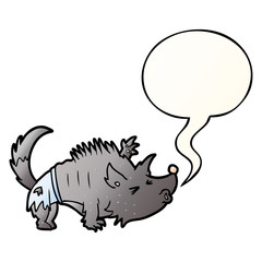 cartoon halloween werewolf and speech bubble in smooth gradient style