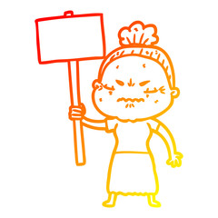 warm gradient line drawing cartoon annoyed old lady
