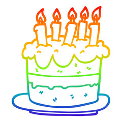 rainbow gradient line drawing cartoon birthday cake