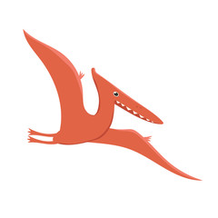 Pterodactyl dinosaur in cartoon style isolated on a white background. Vector graphics.