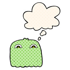 cartoon ghost and thought bubble in comic book style