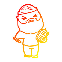 warm gradient line drawing cartoon man with beard