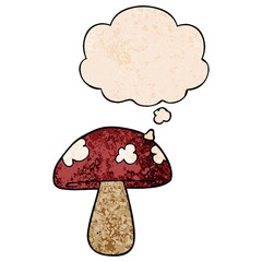 cartoon mushroom and thought bubble in grunge texture pattern style