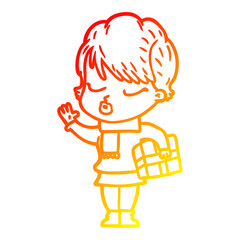 warm gradient line drawing cartoon woman with eyes shut