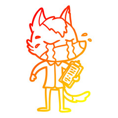 warm gradient line drawing cartoon crying wolf wearing work clothes