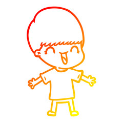 warm gradient line drawing happy cartoon boy