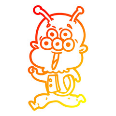 warm gradient line drawing happy cartoon alien running