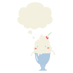 cute cartoon ice cream and thought bubble in retro style