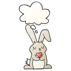 cartoon rabbit in love and thought bubble in smooth gradient style