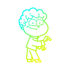 cold gradient line drawing cartoon happy man