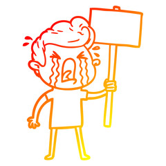 warm gradient line drawing cartoon crying man