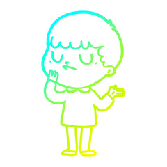 cold gradient line drawing cartoon grumpy boy