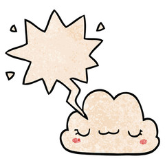 cute cartoon cloud and speech bubble in retro texture style