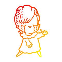 warm gradient line drawing cartoon crying girl